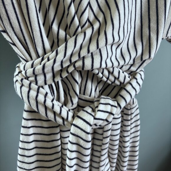 Anthropologie Pazienza Terry Cloth Criss Cross Tie Midi Dress Ivory/ Navy Medium - Picture 5 of 9